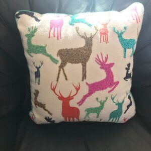 Country Farmhouse Rustic Wildlife Beaded Deer Decorative Pillow Throw 18 x 18